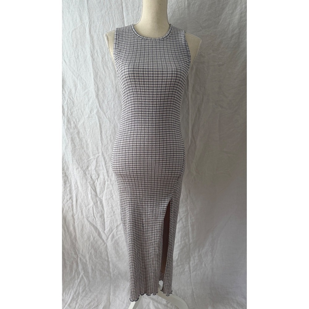 Wilfred Maxi Dress Women Purple Gingham Ribbed Sleeveless Side Slit Small
